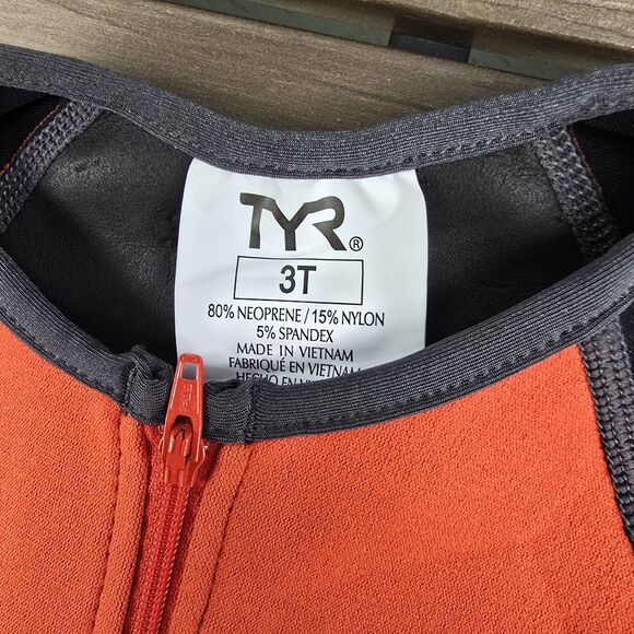 TYR Boys Girls Thermal Swim Suit Zip up Black Orange Grey Orange Size 3T New - Picture 4 of 5